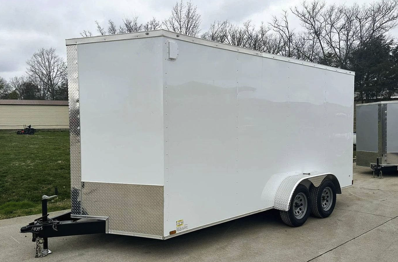 16ft enclosed cargo trailer — white box trailer with aluminum diamond plate accents